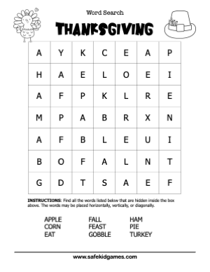Thanksgiving Word Search Easy